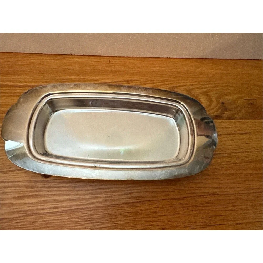 Oneida LTD Silver Plated Butter Dish Vtg Etched Glass Insert Old Money Classic
